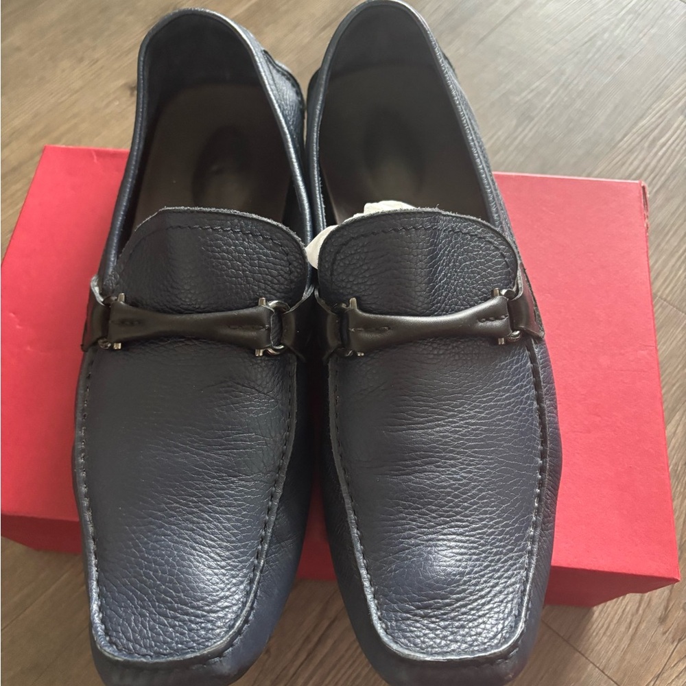 Salvatore Ferragamo Dark Blue Leather Loafers